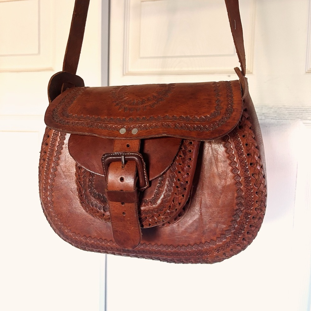 Handcrafted Brown Leather Crossbody Bag - Classic Boho Style